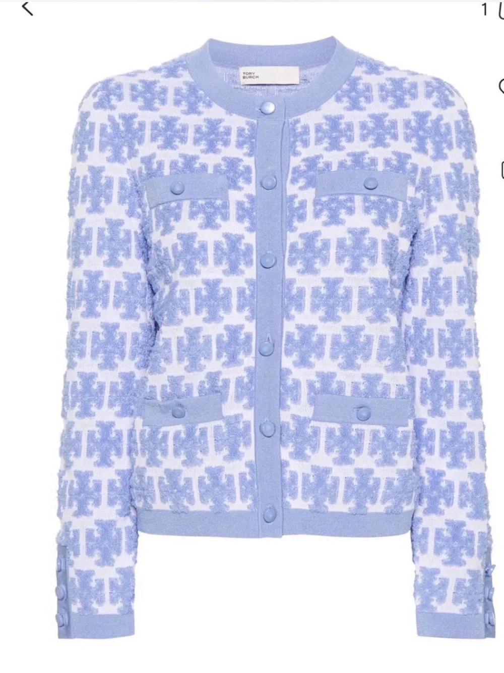 Tory Burch Kendra boucle logo pattern  Textured Knit Cardigan